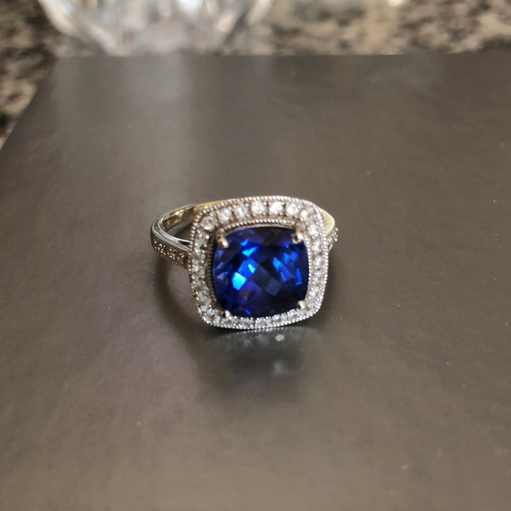 Sapphire and White Sapphire Silver Ring